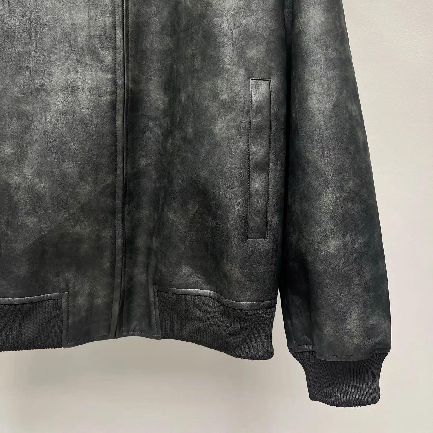LV Vintage Effect Leather Track Top (Black) — view 5