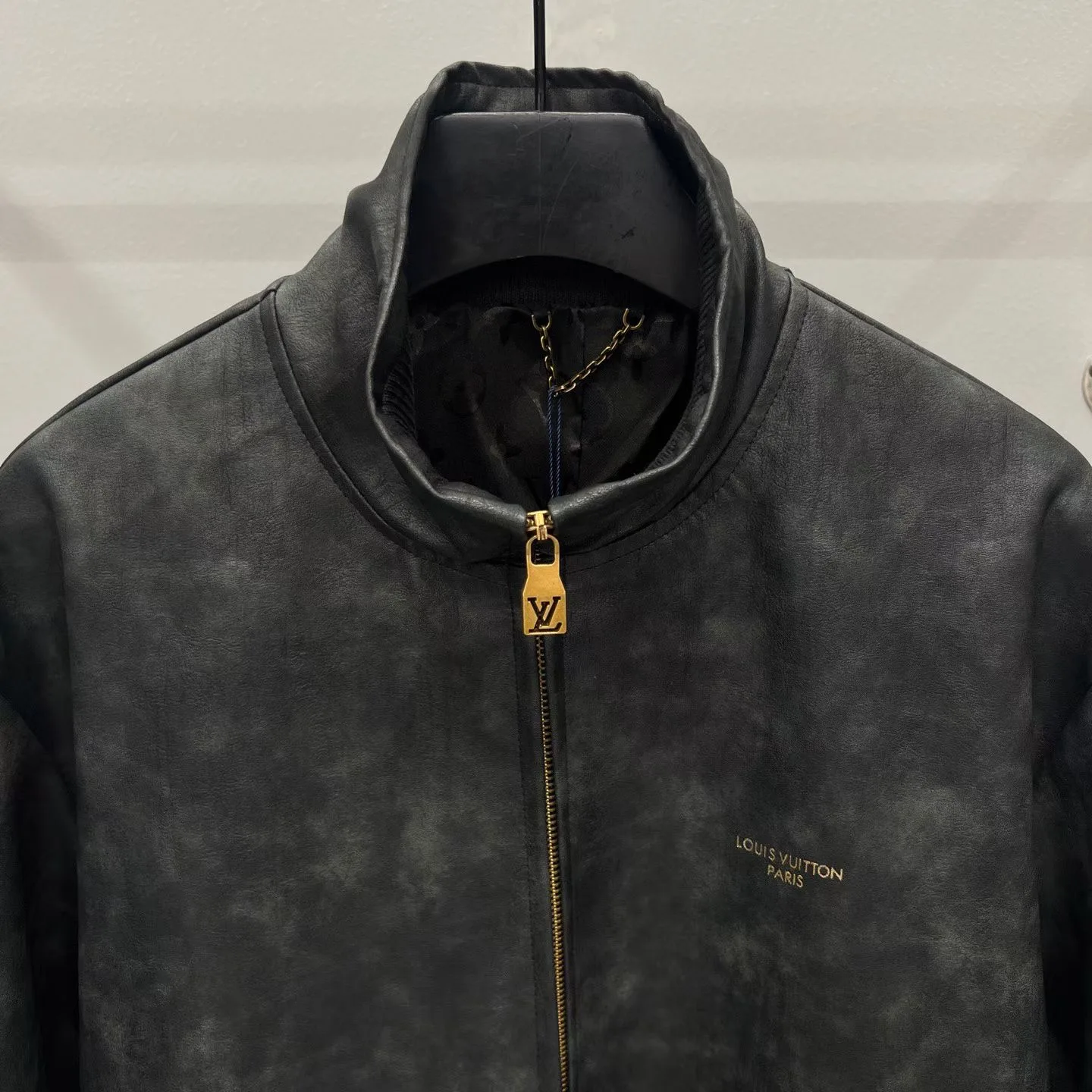 LV Vintage Effect Leather Track Top (Black) — view 6
