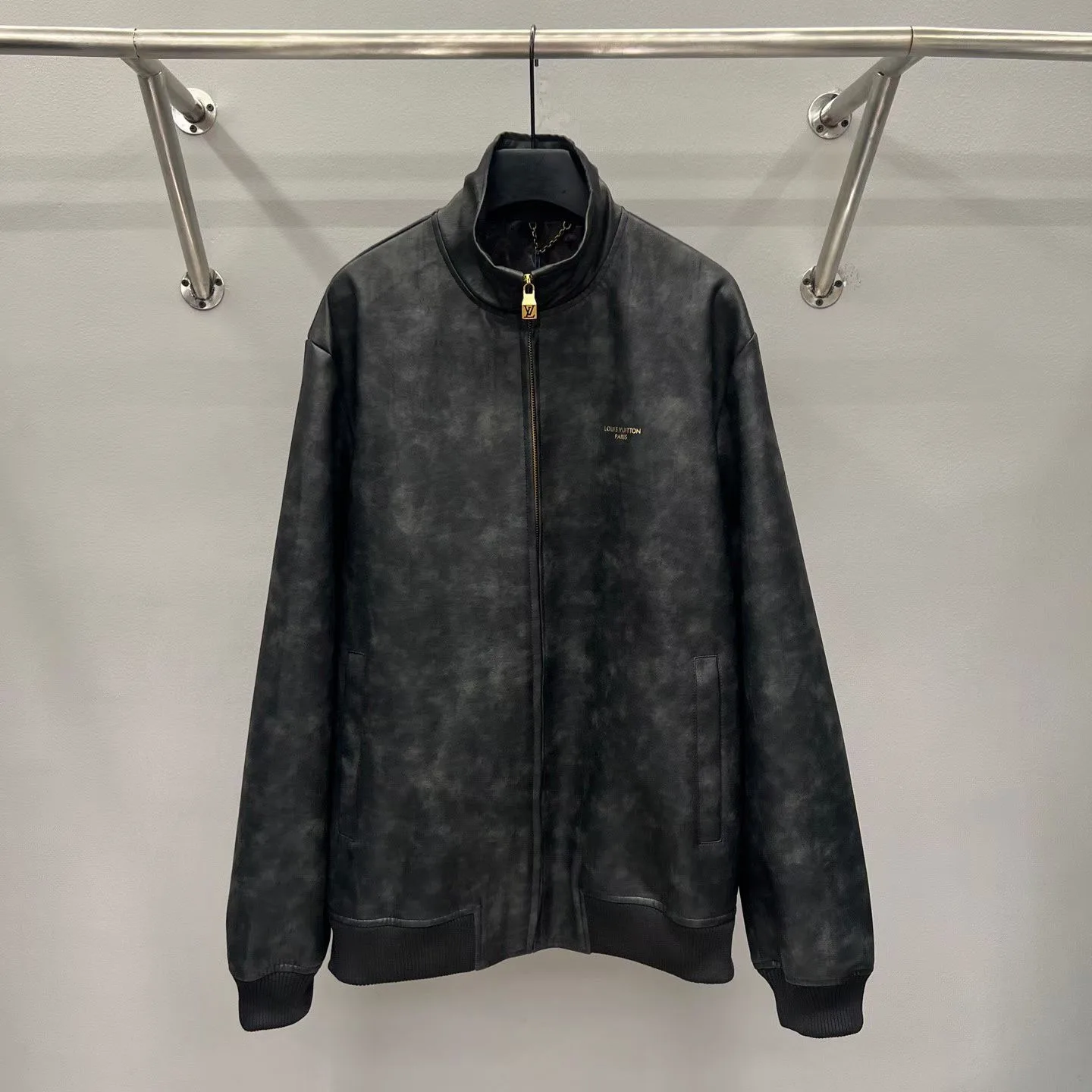 LV Vintage Effect Leather Track Top (Black)