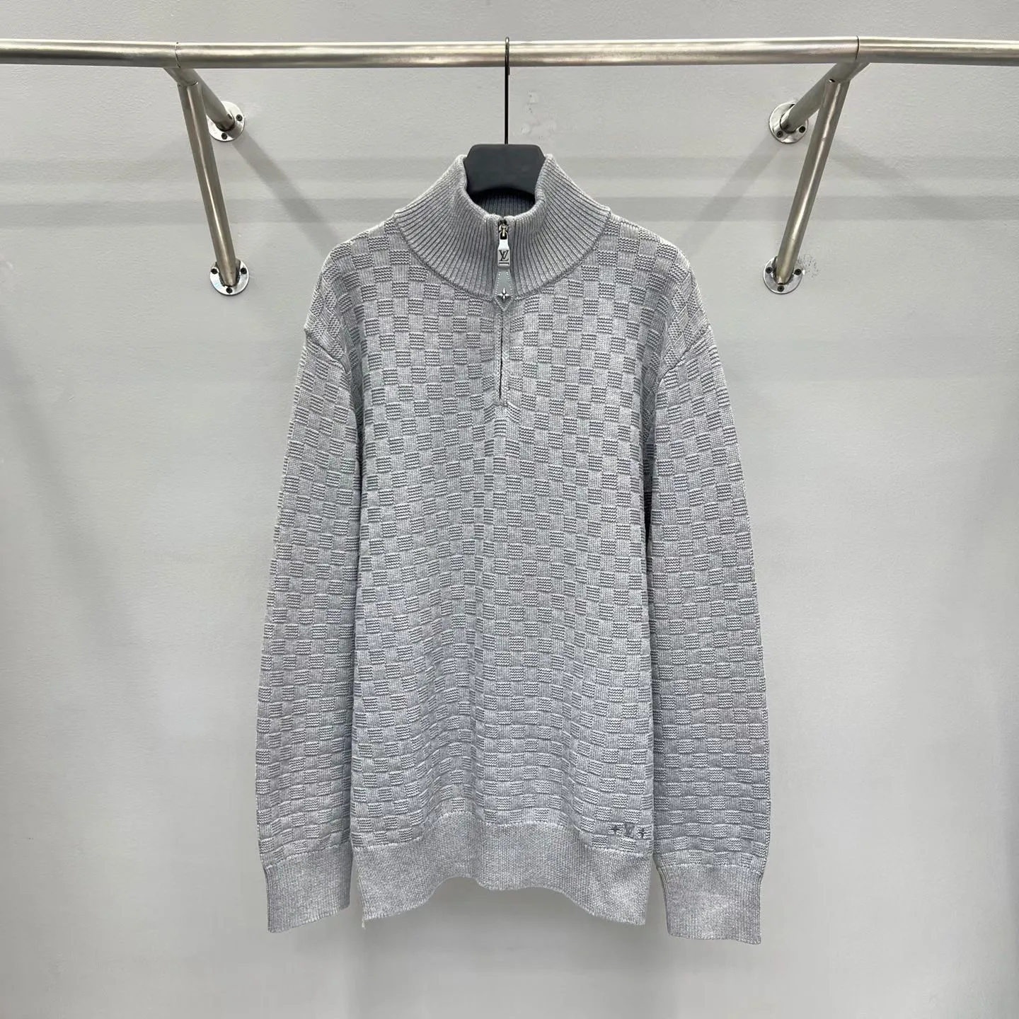 LV Wool-Cashmere Half-Zip Pullover (Grey)