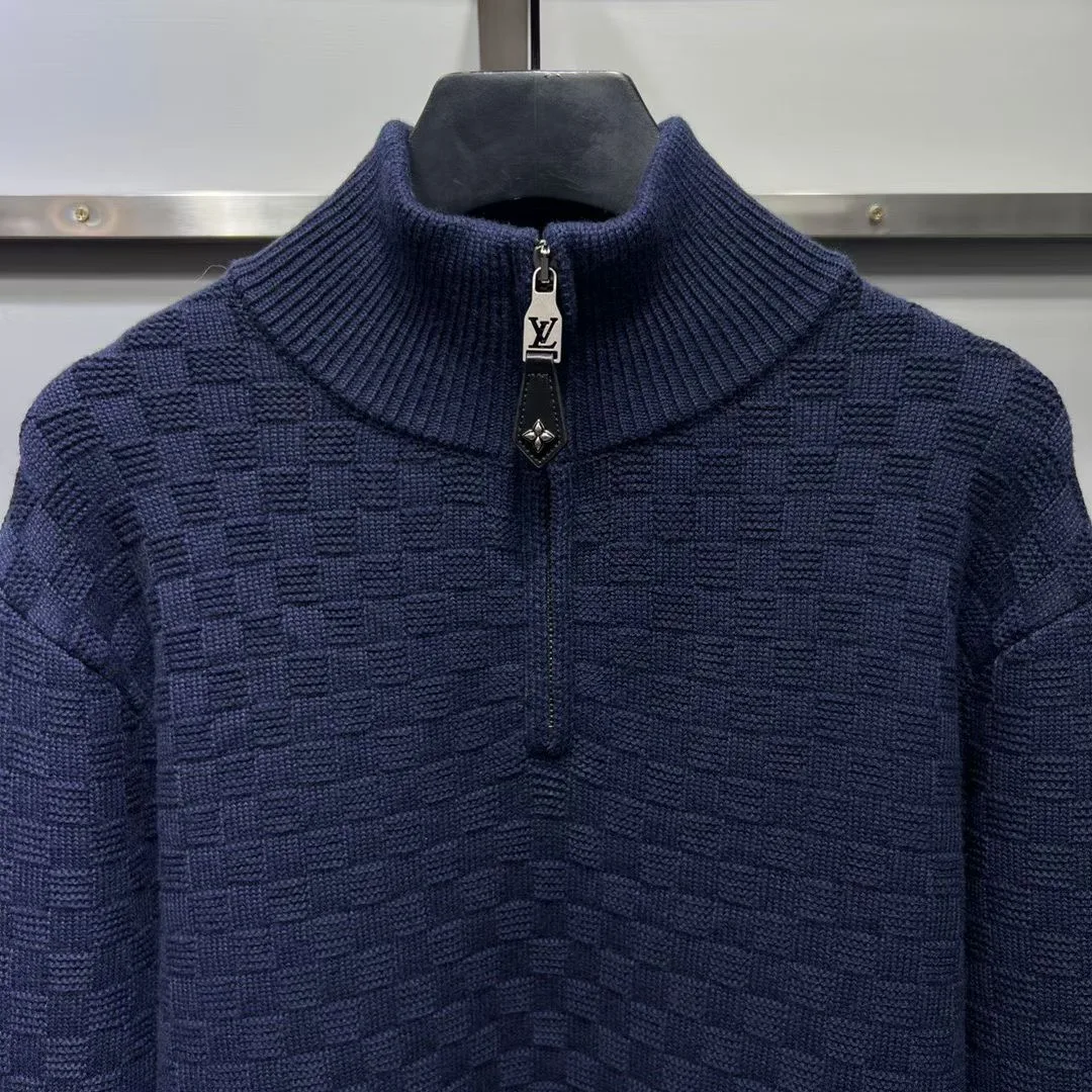 LV Wool-Cashmere Half-Zip Pullover (Navy) — 보기 5