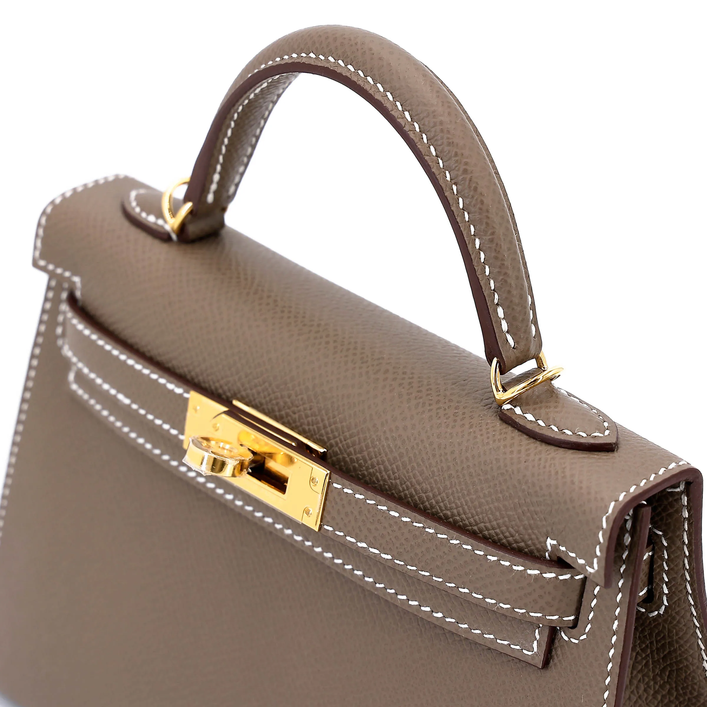 Hermès Mini Kelly II Epsom (France) Étoupe (18) Gold — view 3