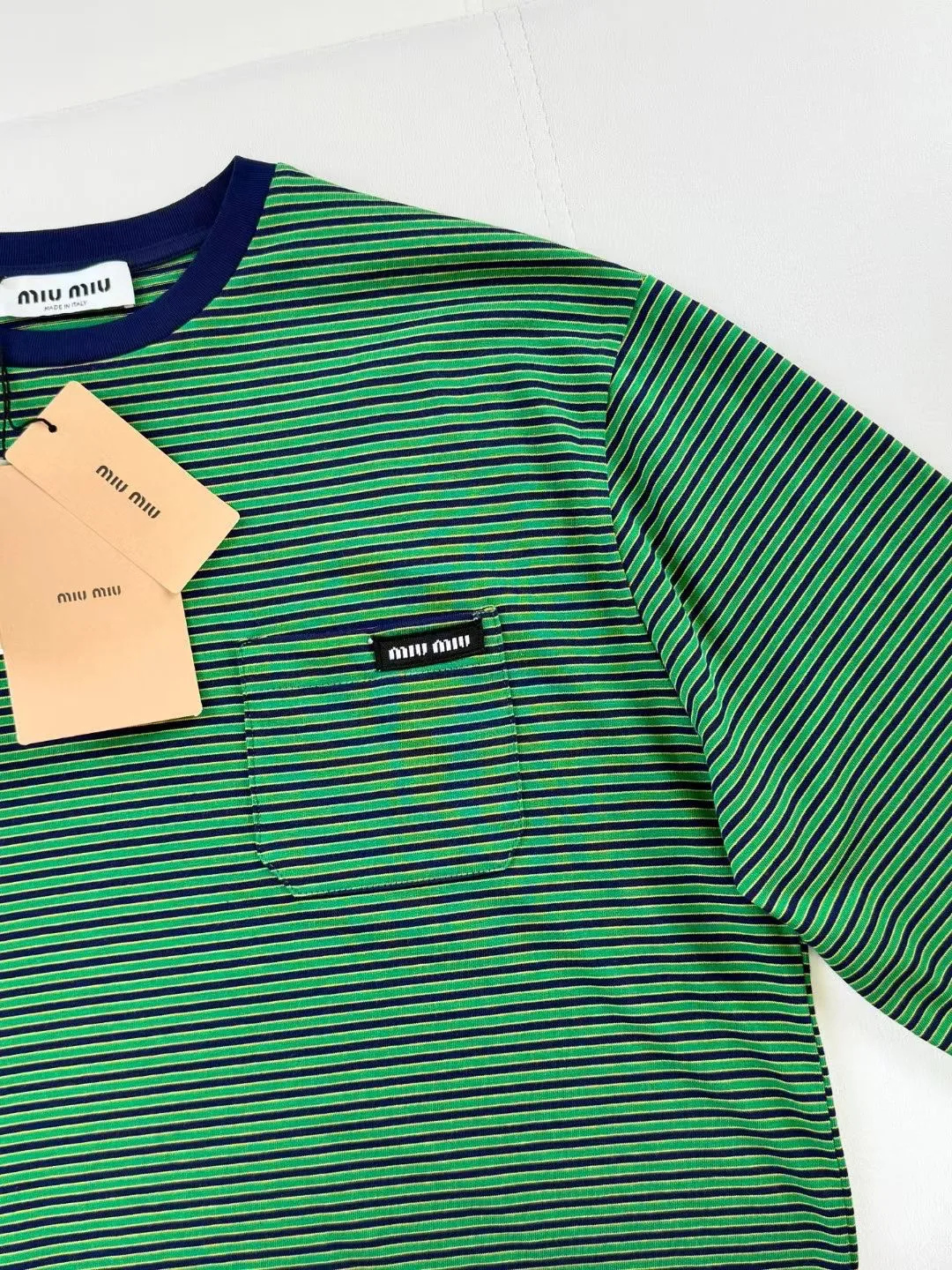 Green striped embroidered T-shirt — 圖 7