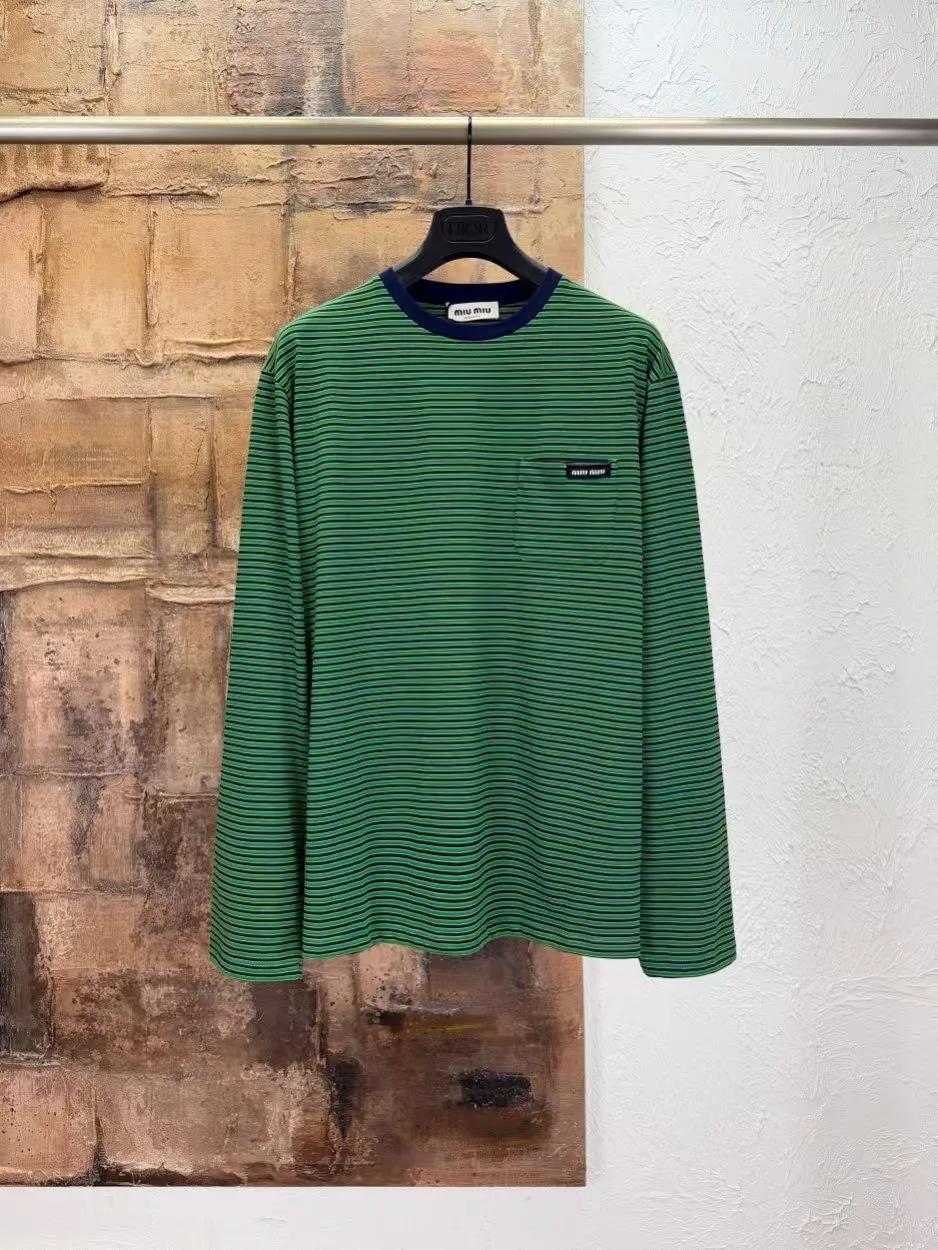Green striped embroidered T-shirt