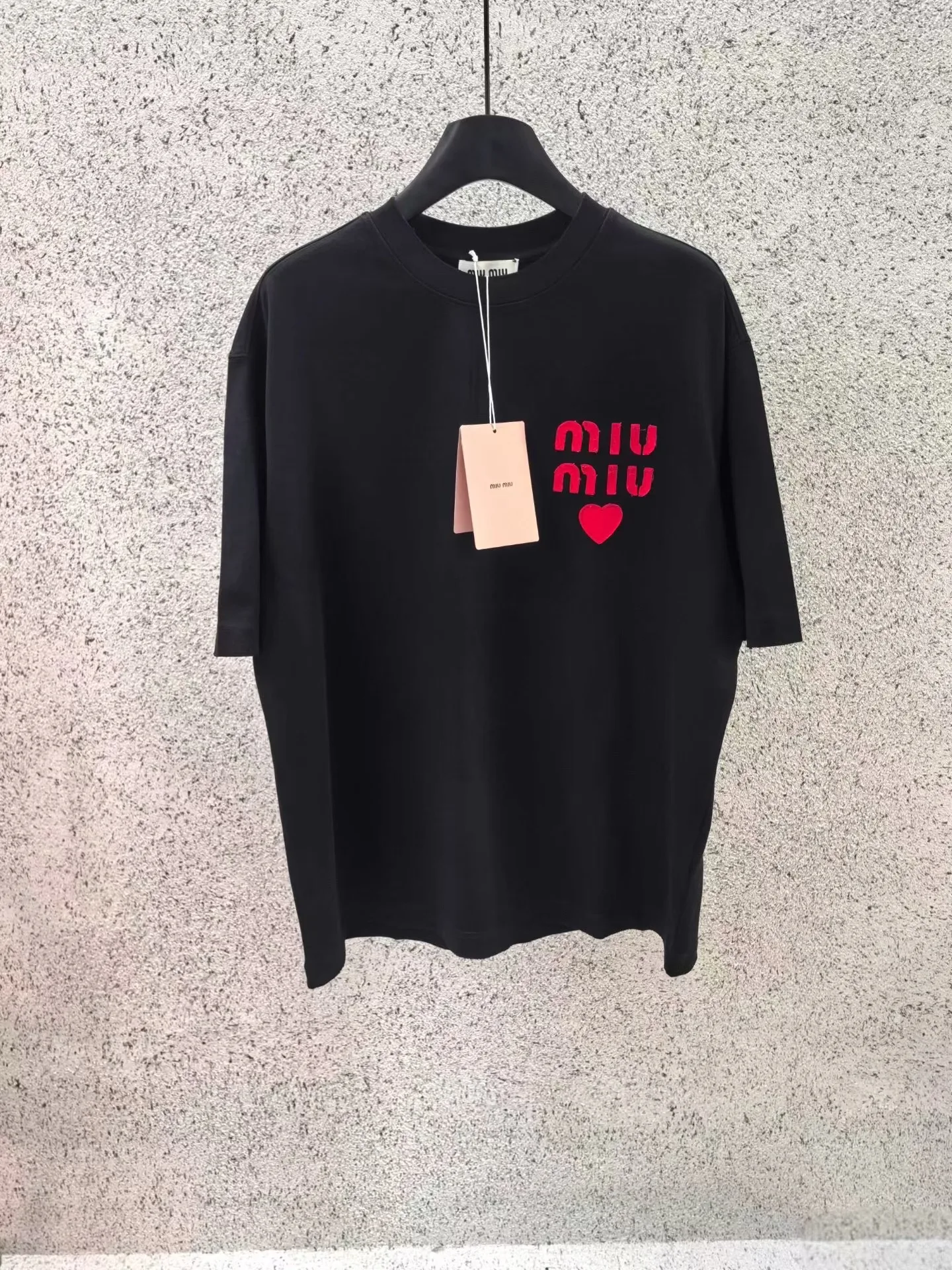 Miu Miu Logo Heart T Shirt (Black)