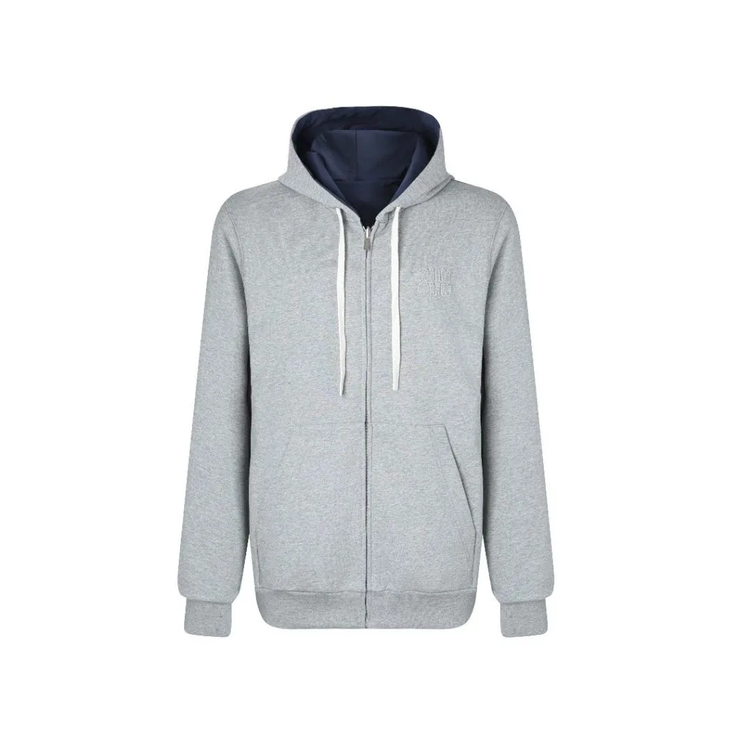 Miu Miu Reversible Logo-Appliqué Zip-Up Hoodie