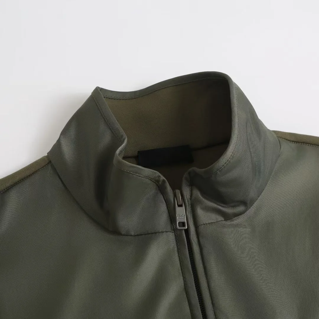 Prada Cotton Fleece Zipper Jacket with Re-Nylon Details (Green) — ビュー 3