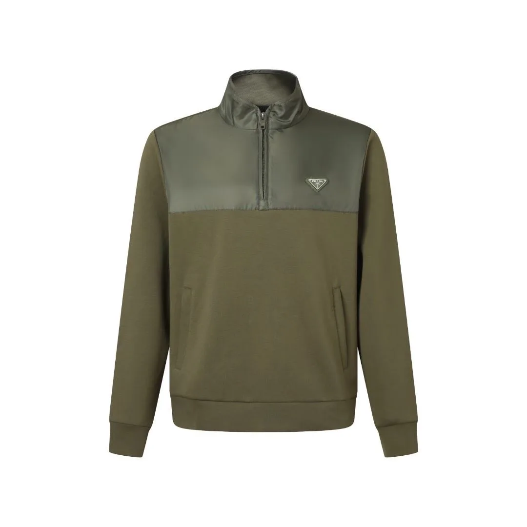 Prada Cotton Fleece Zipper Jacket with Re-Nylon Details (Green)