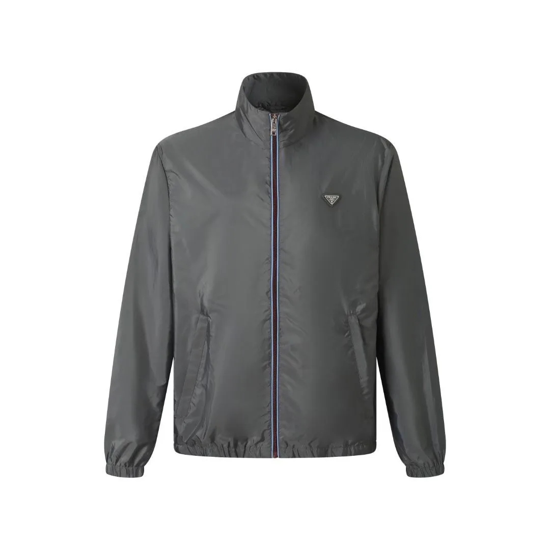 Prada Re-Nylon Zip-Up Jacket (Grey)