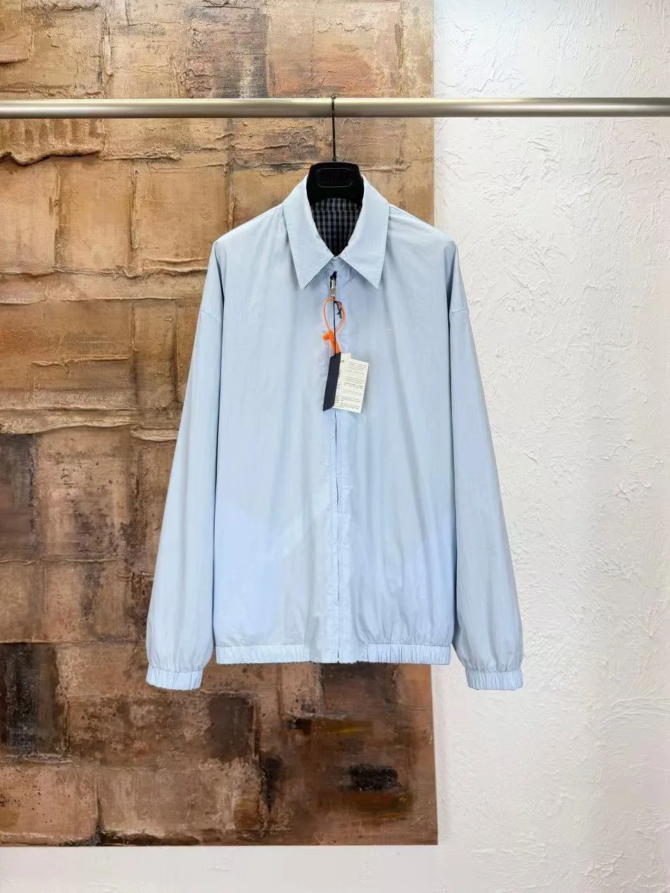 Prada Reversible Light Blue Jacket with Check Pattern