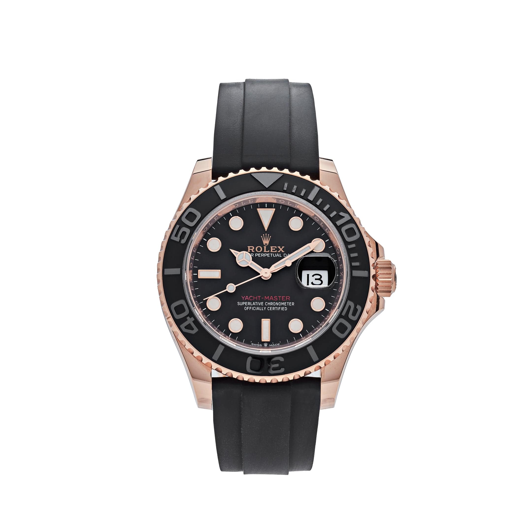 Rolex Yacht-Master 126655, — Black Dial, Oysterflex, Everose Gold