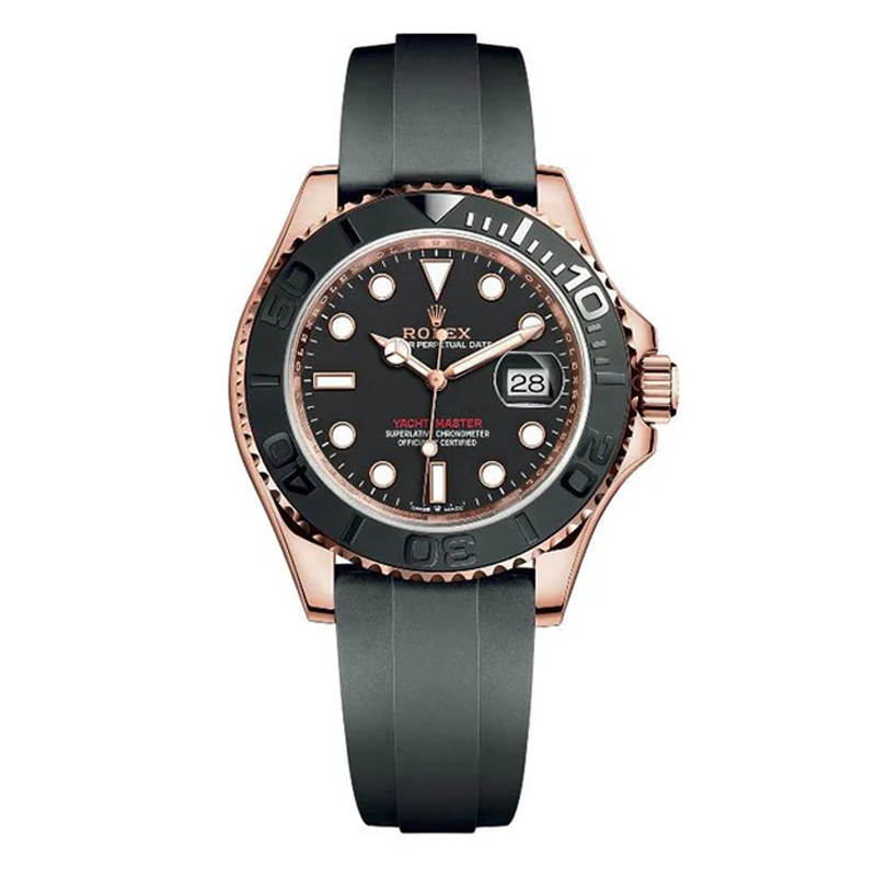 Rolex Yacht-Master 42mm Everose Gold Black Dial Black Bezel Oysterflex Bracelet 126655