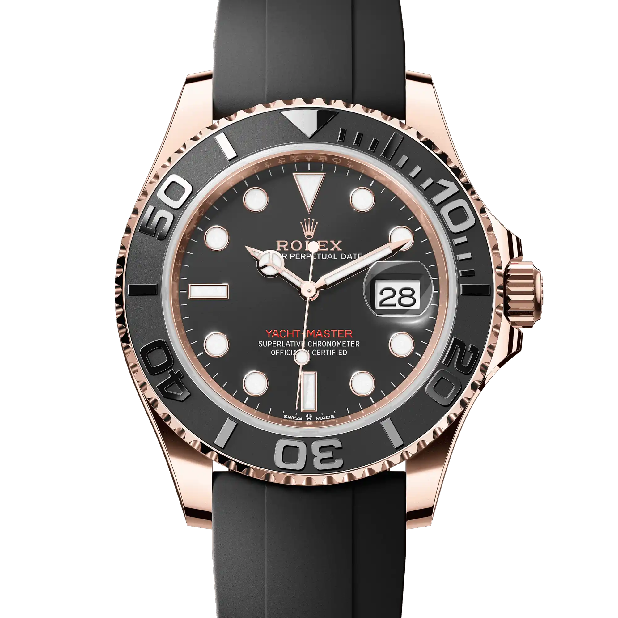 Rolex Yacht-Master 126655, — Black Dial, Oysterflex, Everose Gold