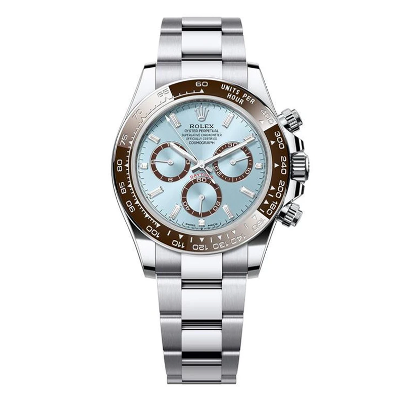Rolex Daytona 40mm Platinum Ice Blue Diamond Baguette Dial Oyster Bracelet 126506