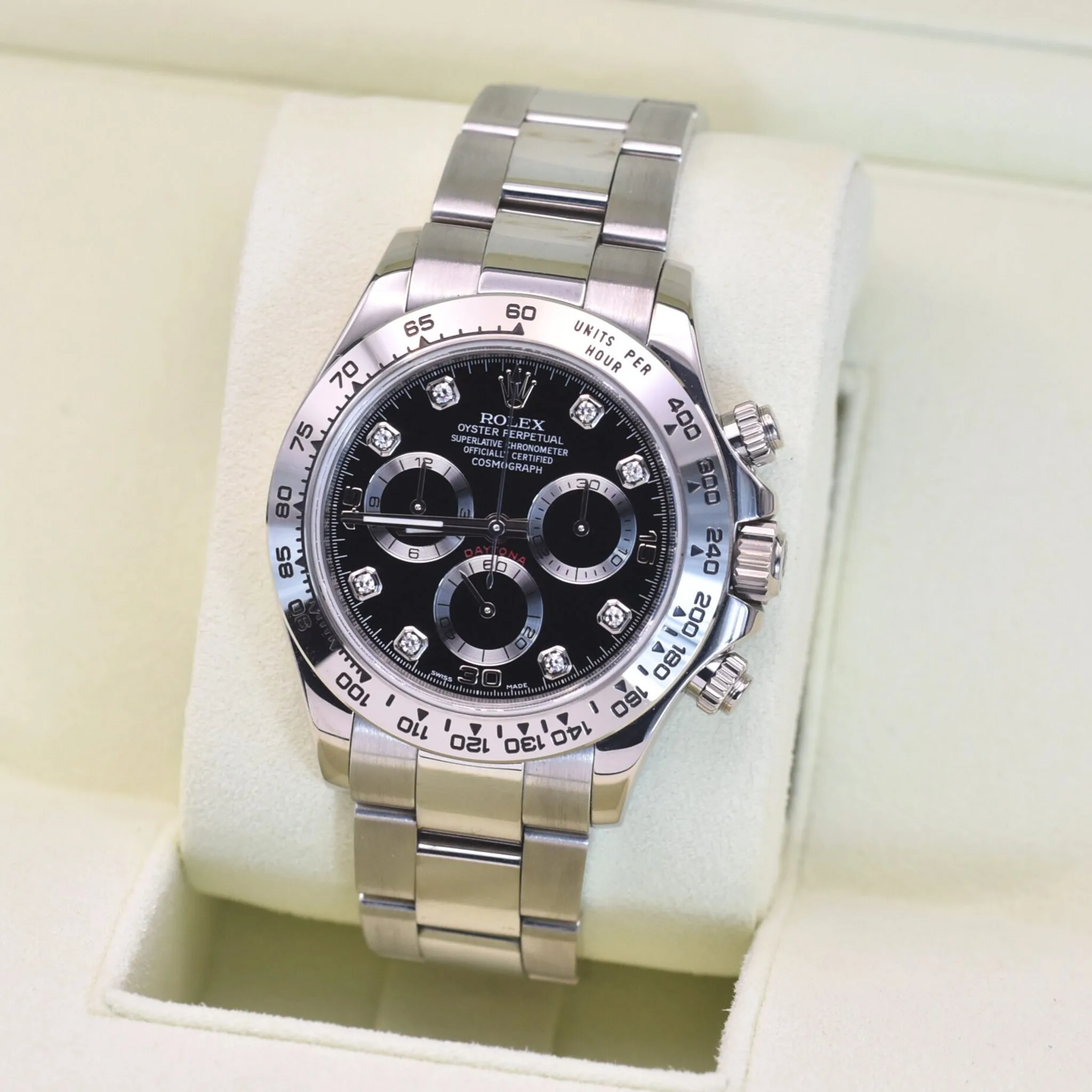 Rolex Daytona 40mm White Gold Black Diamond Dial Oyster Bracelet 116509 — view 3