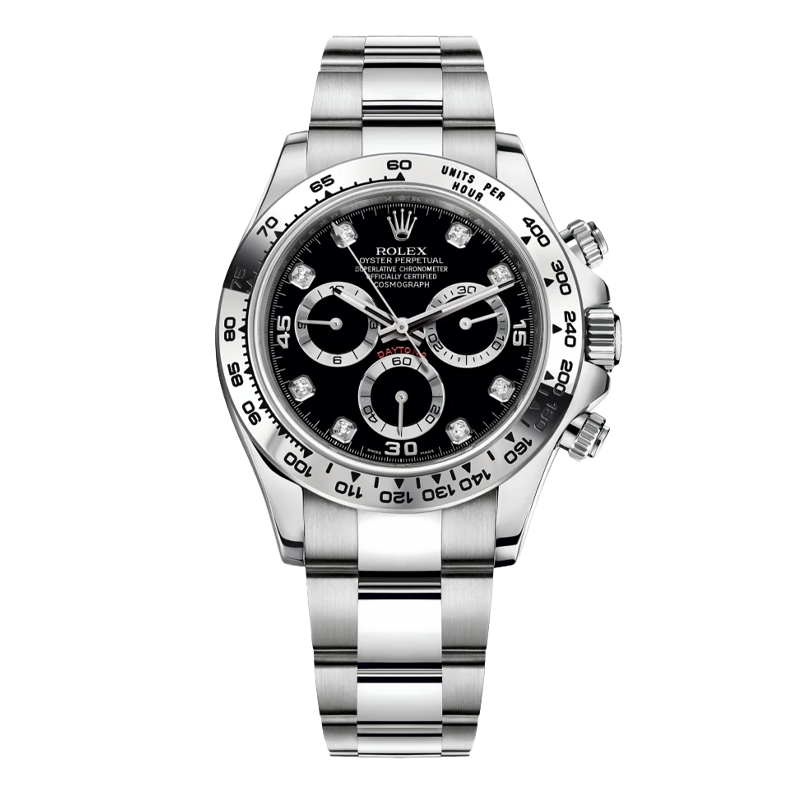 Rolex Daytona 40mm White Gold Black Diamond Dial Oyster Bracelet 116509