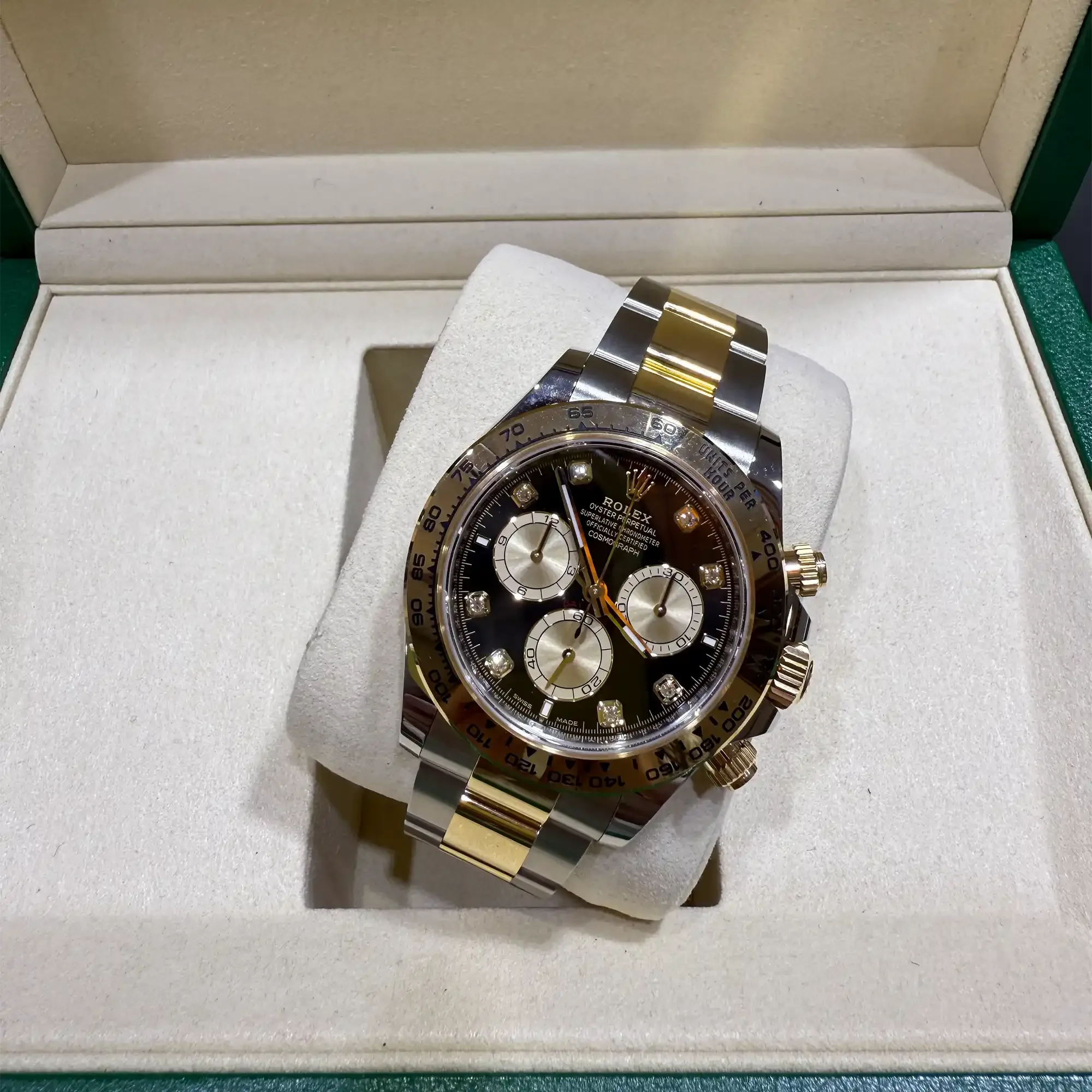 Rolex Daytona 40mm Two-Tone Yellow Gold & Oystersteel Black Diamond Dial Yellow Gold Bezel Oyster Bracelet 126503 — view 3