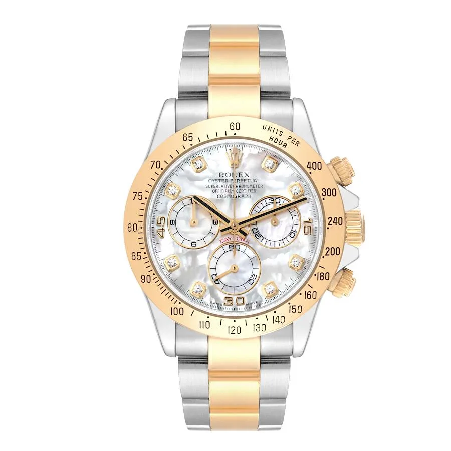 Rolex Daytona 40mm Two-Tone Yellow Gold & Oystersteel White Mother of Pearl Diamond Dial Yellow Gold Bezel Oyster Bracelet 126503