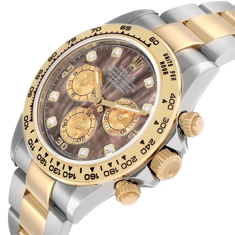 Rolex Daytona 40mm Two-Tone Yellow Gold & Oystersteel Black Mother of Pearl Diamond Dial Yellow Gold Bezel Oyster Bracelet 126503 — view 2