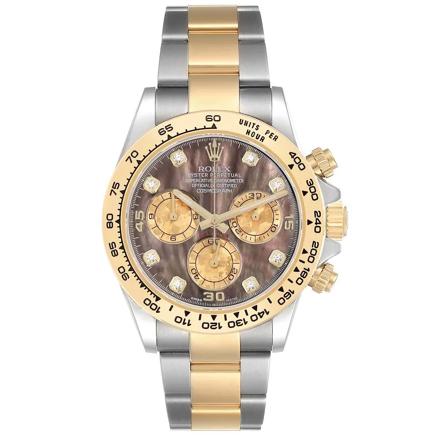 Rolex Daytona 40mm Two-Tone Yellow Gold & Oystersteel Black Mother of Pearl Diamond Dial Yellow Gold Bezel Oyster Bracelet 126503