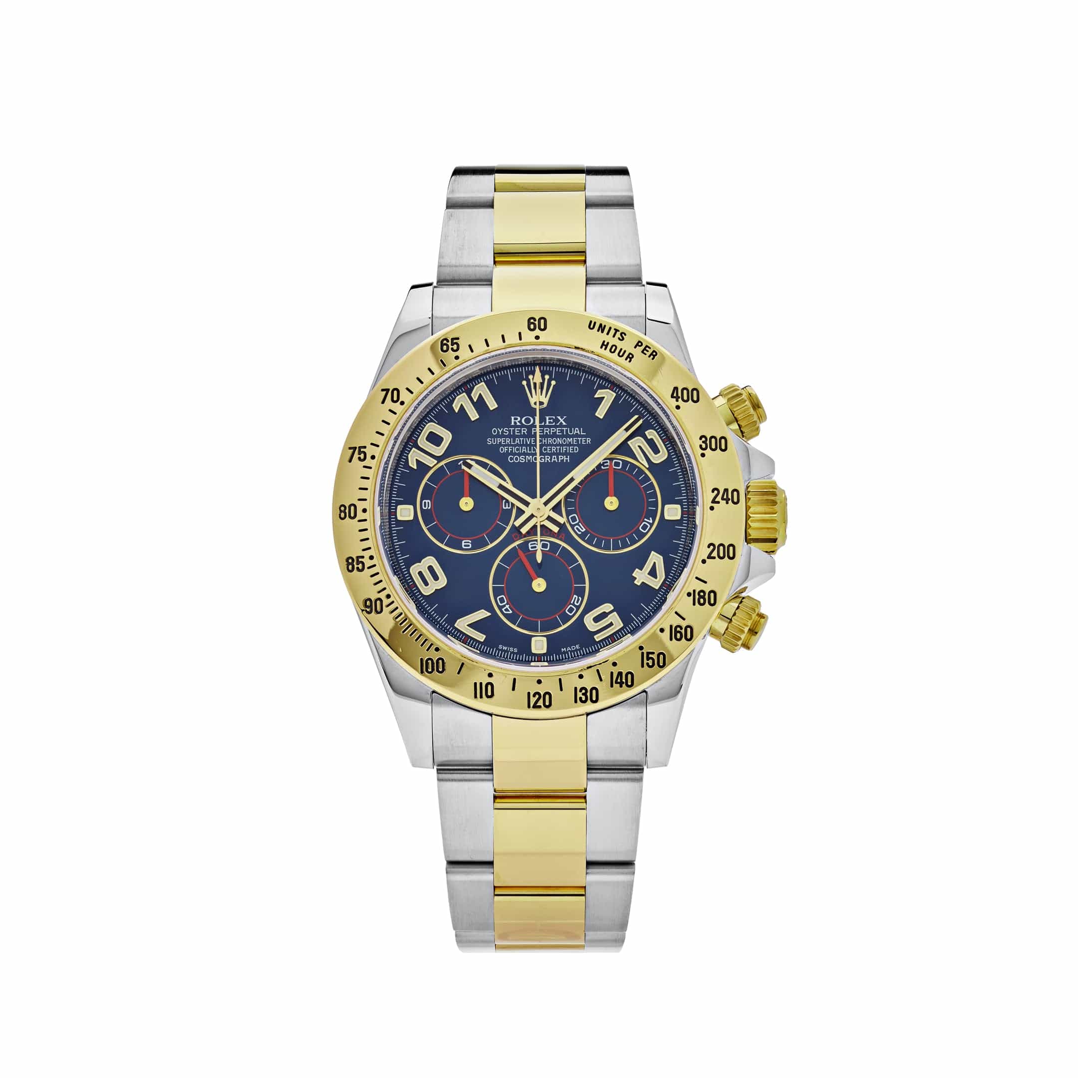 Rolex Daytona 116523, — Blue Dial, Oystersteel and Yellow Gold