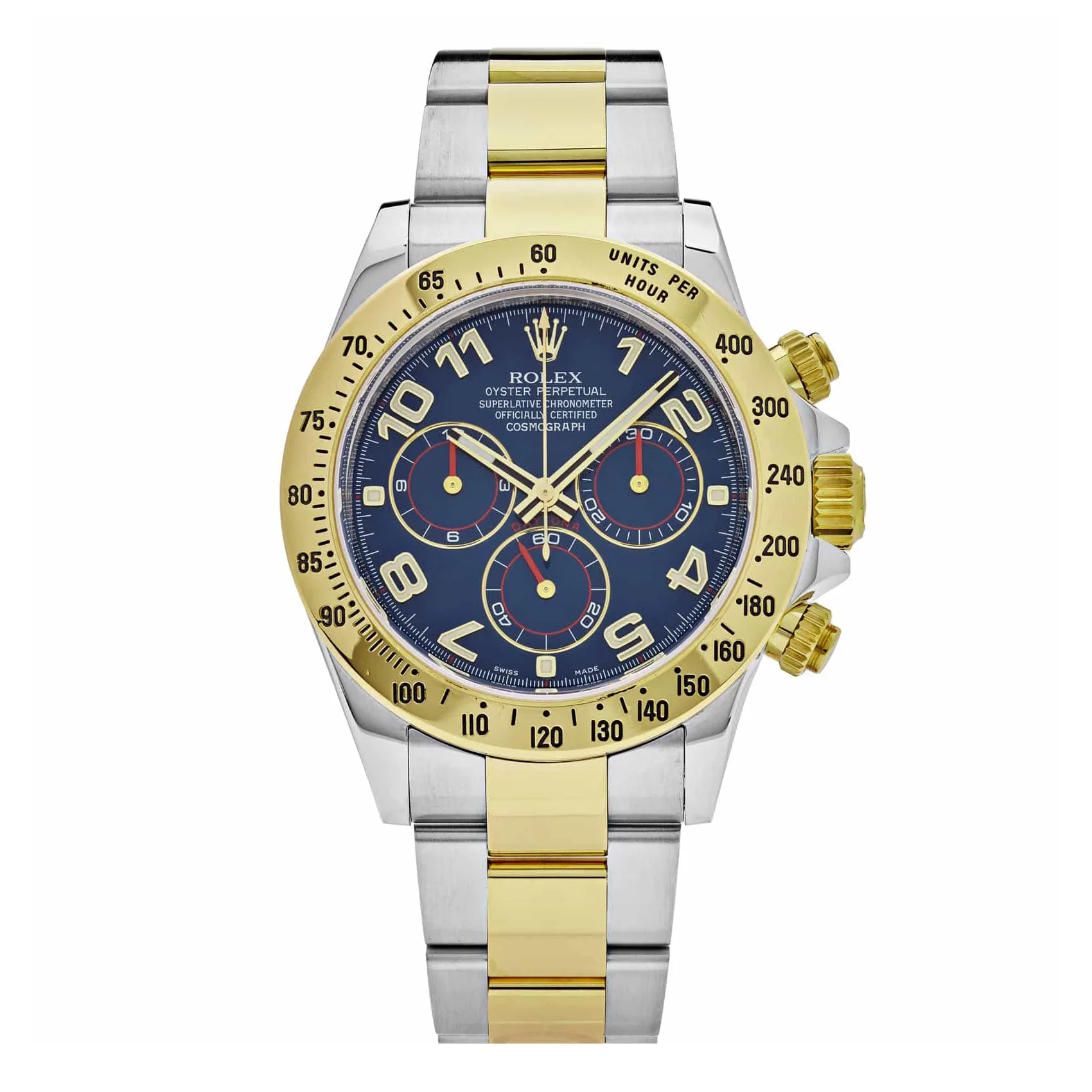 Rolex Daytona 40mm Two-Tone Yellow Gold & Oystersteel Blue Arabic Dial Yellow Gold Bezel Oyster Bracelet 116523