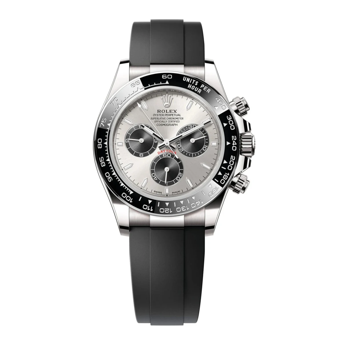Rolex Daytona 40mm White Gold Silver Black Dial Oysterflex Bracelet 126519LN