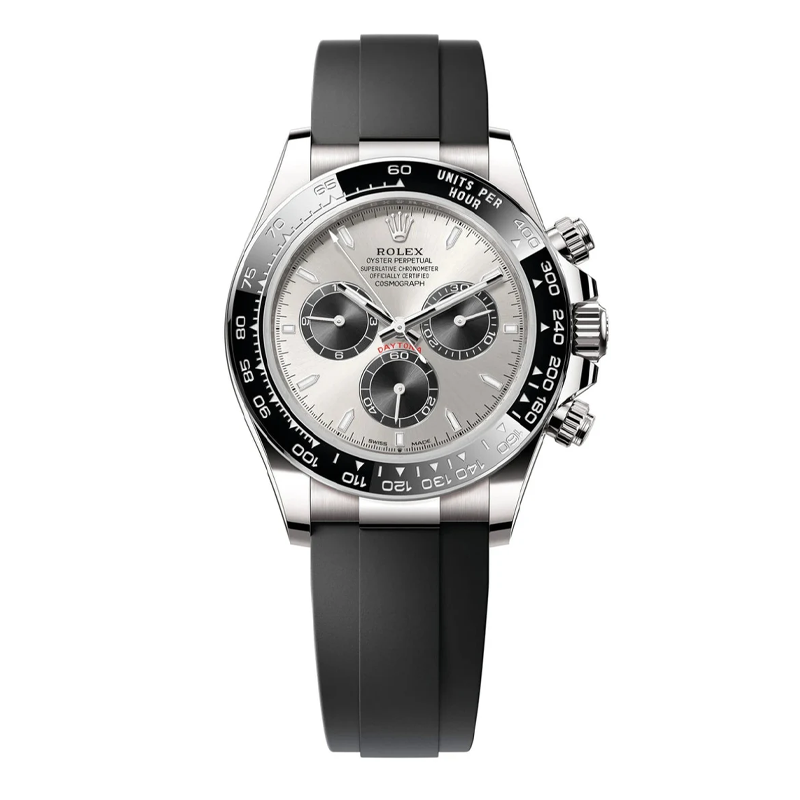Rolex Daytona 40mm White Gold Silver Black Dial Oysterflex Bracelet 126519LN