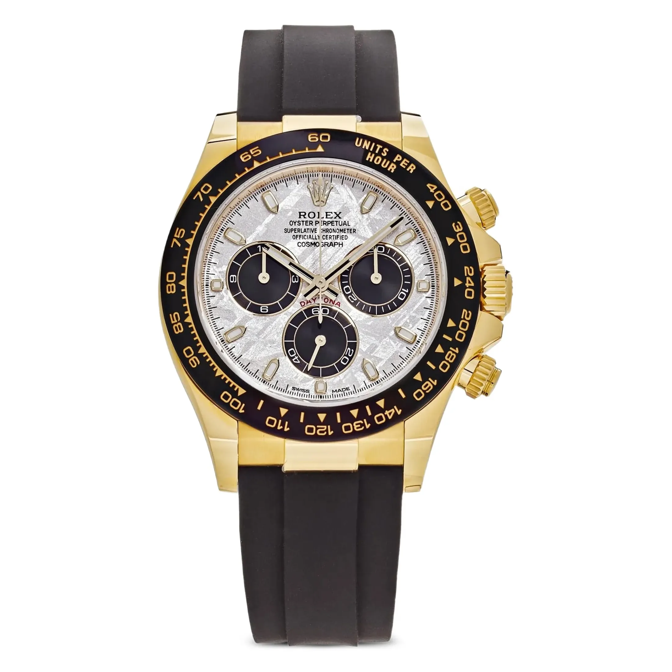 Rolex Daytona 40mm Yellow Gold Meteorite Dial Black Bezel Oysterflex Bracelet 116518LN
