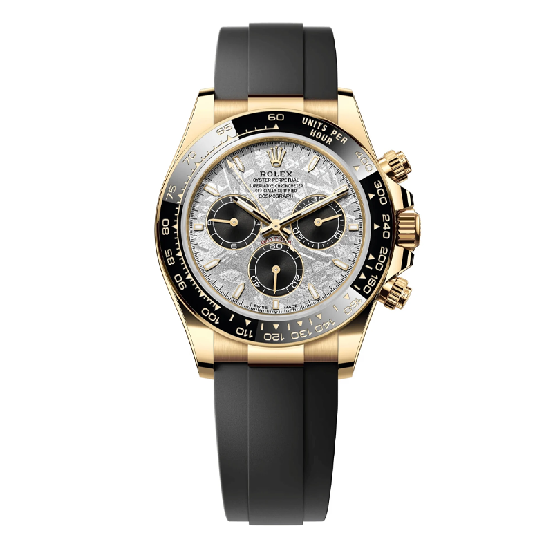 Rolex Daytona 40mm Yellow Gold Meteorite Dial Black Bezel Oysterflex Bracelet 116518LN