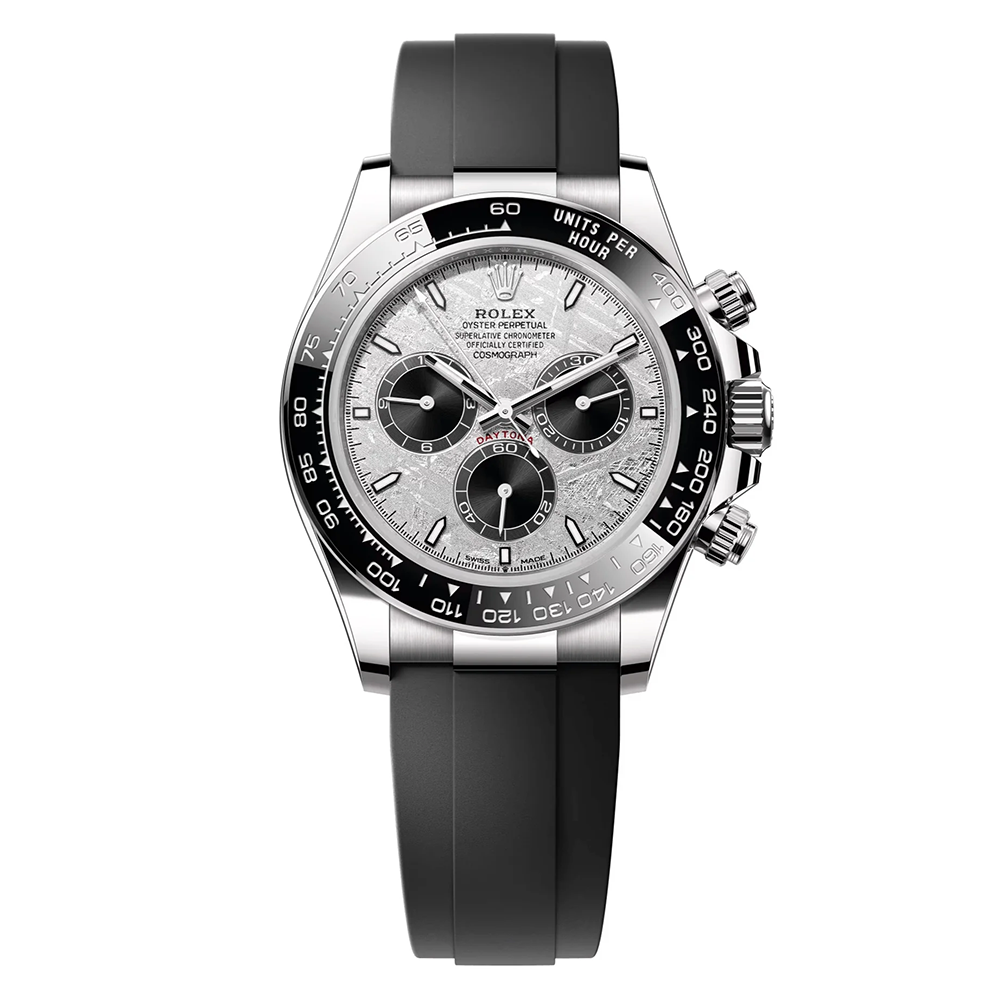 Rolex Daytona 40mm White Gold Meteorite Dial Black Bezel Oysterflex Bracelet 116519LN