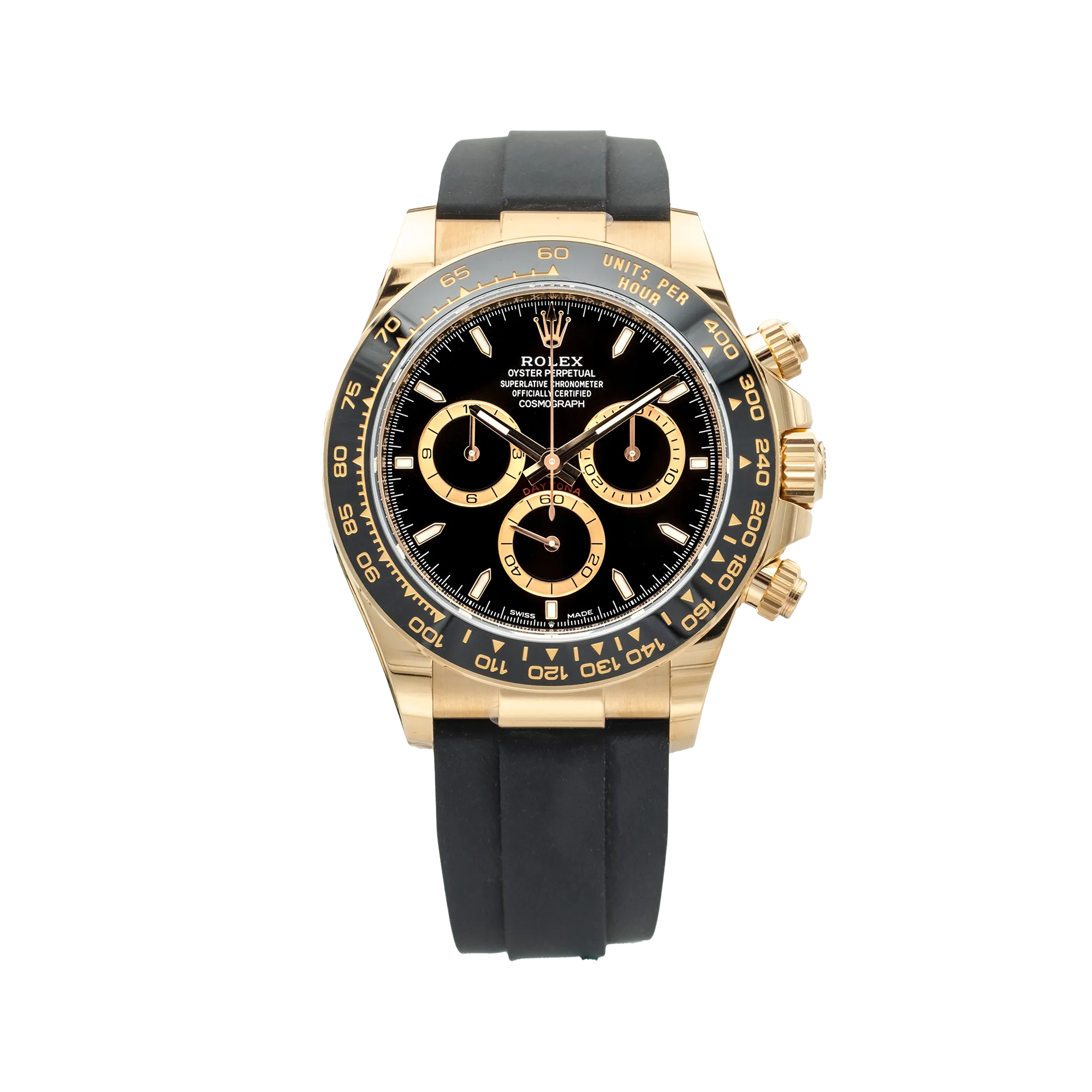 Rolex Daytona 126518LN, — Black Dial, Oysterflex, Yellow Gold — view 3