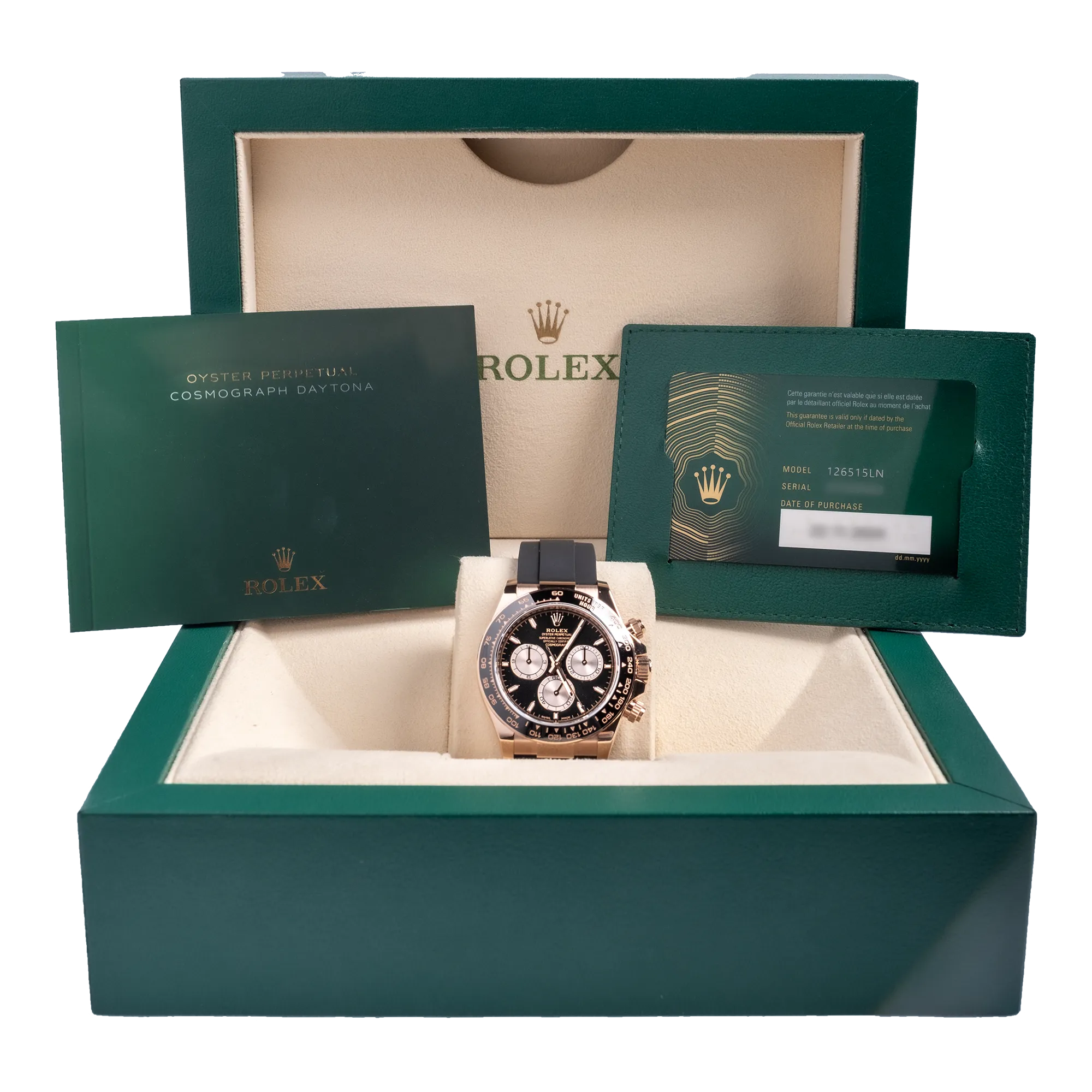 Rolex Daytona 126515LN, — Black Dial, Oysterflex, Everose Gold — view 3