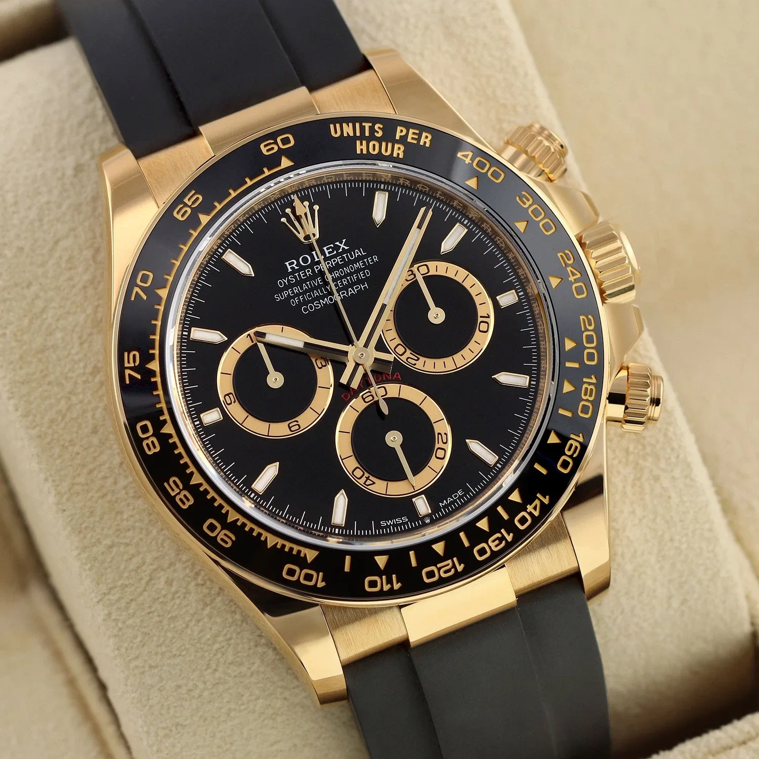Rolex Daytona 40mm Yellow Gold Black Dial Black Bezel Oysterflex Bracelet 126518LN — view 3