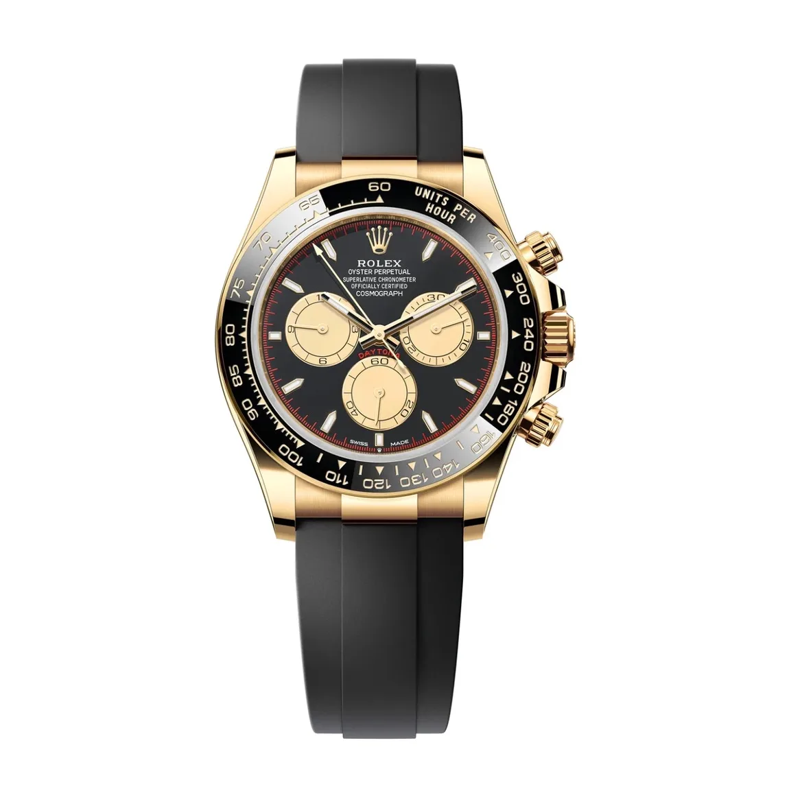 Rolex Daytona 40mm Yellow Gold Black Paul Newman Dial Black Bezel Oysterflex Bracelet 126518LN
