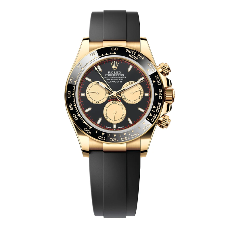 Rolex Daytona 40mm Yellow Gold Black Paul Newman Dial Black Bezel Oysterflex Bracelet 126518LN