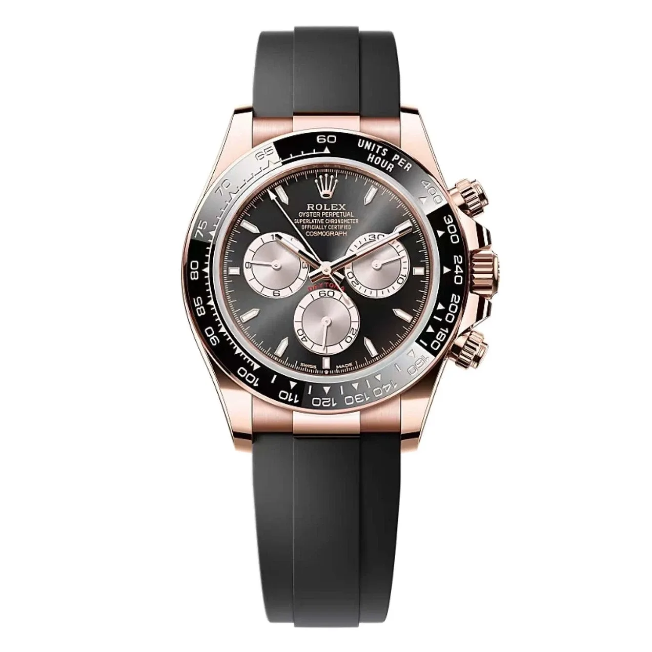 Rolex Daytona 40mm Everose Gold Black Dial Black Bezel Oysterflex Bracelet 126515LN