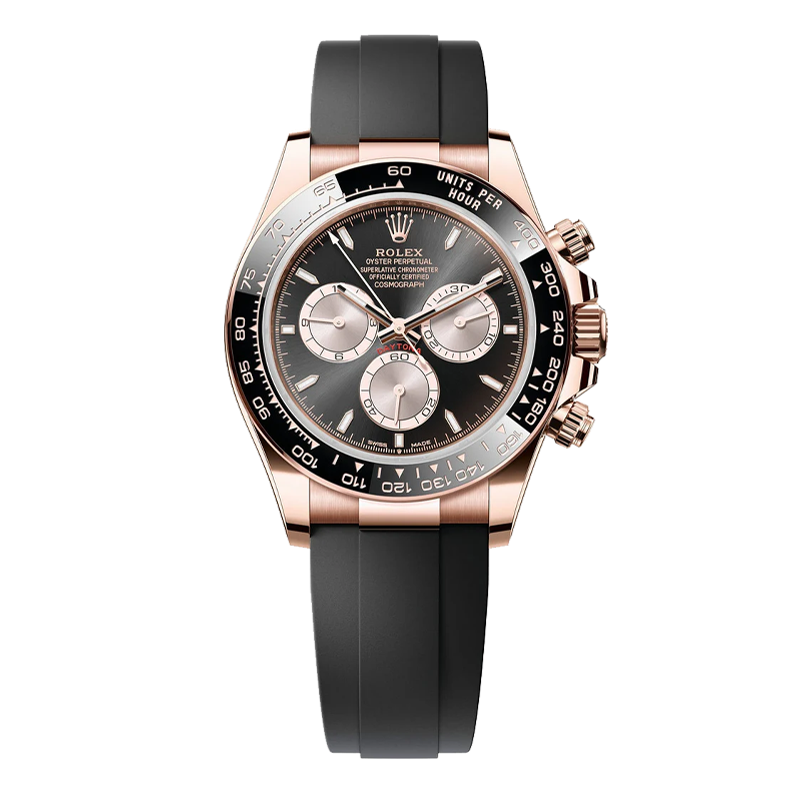 Rolex Daytona 40mm Everose Gold Black Dial Black Bezel Oysterflex Bracelet 126515LN