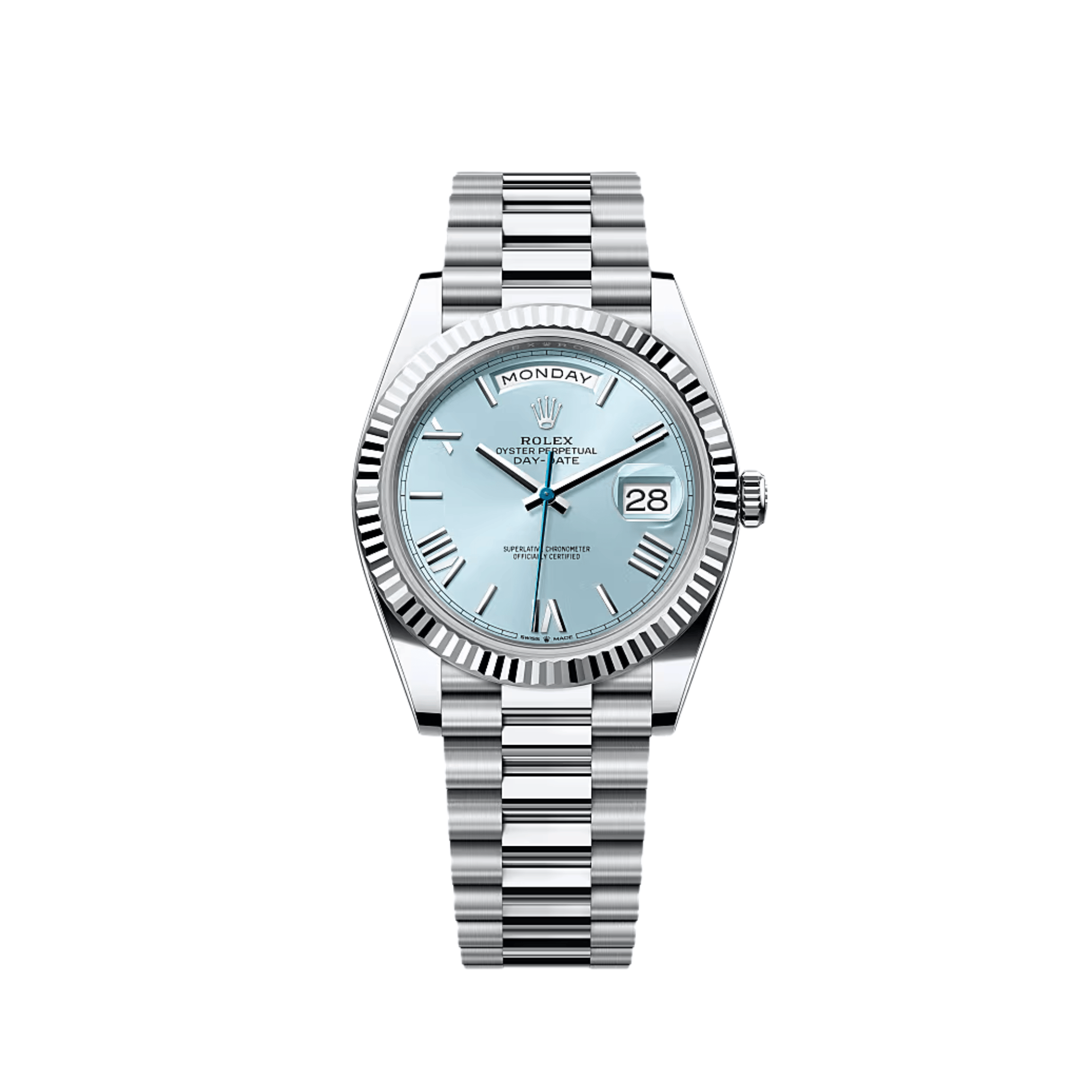 Rolex Day-Date 228239, — Ice Blue Dial, President