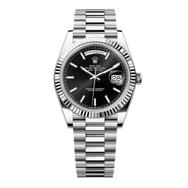 Rolex Day-Date 40mm White Gold Black Index Dial Fluted Bezel President Bracelet 228239