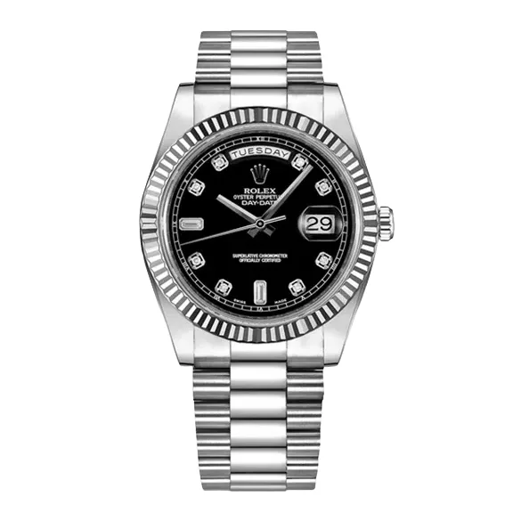 Rolex Day-Date 40mm White Gold Black Diamond Dial Fluted Bezel President Bracelet 228239