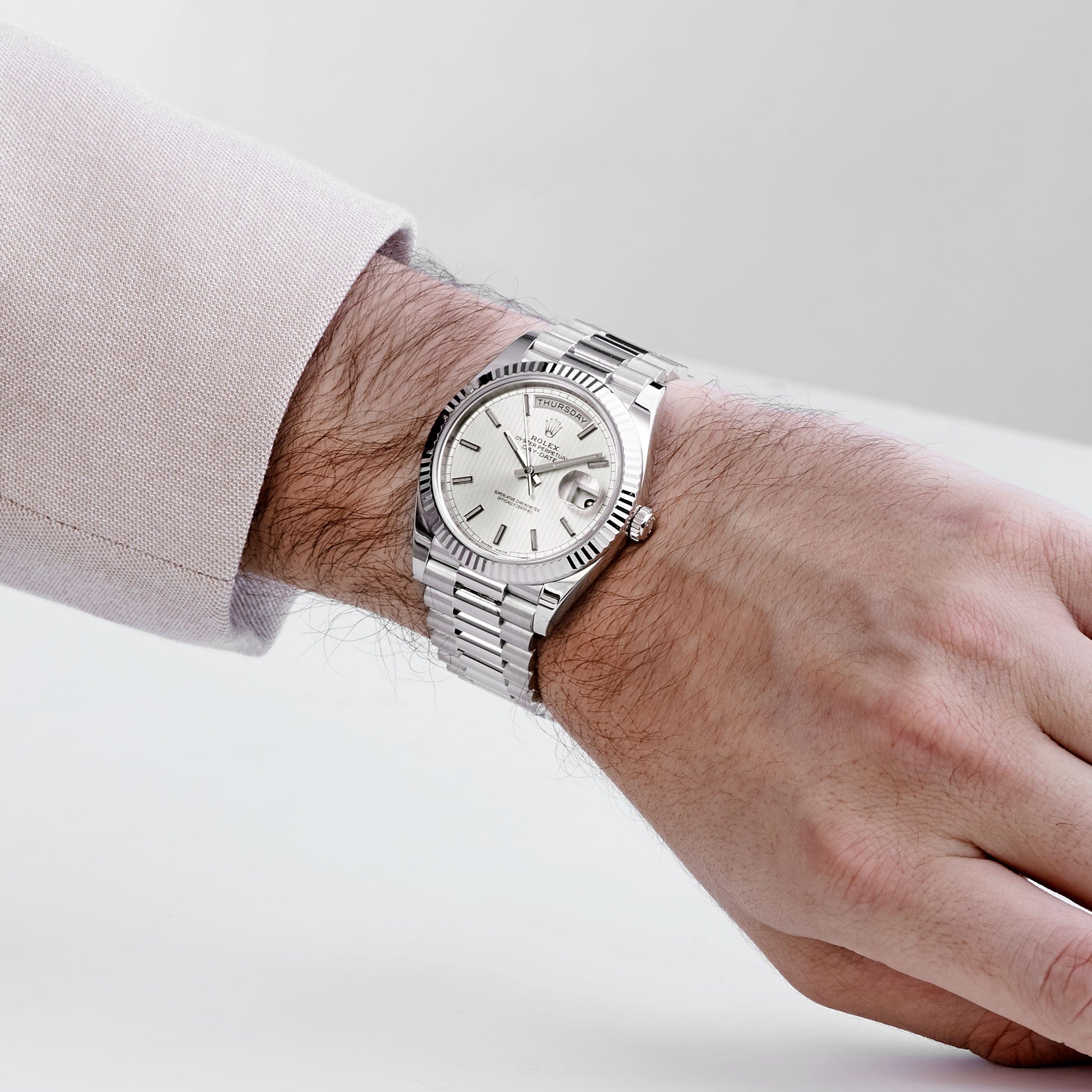 Rolex Day-Date 228239, — Silver Dial, President — view 2