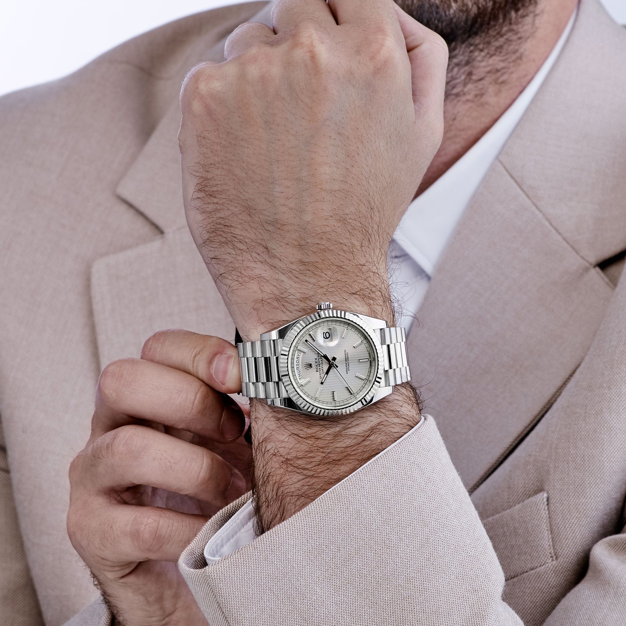 Rolex Day-Date 228239, — Silver Dial, President — view 3