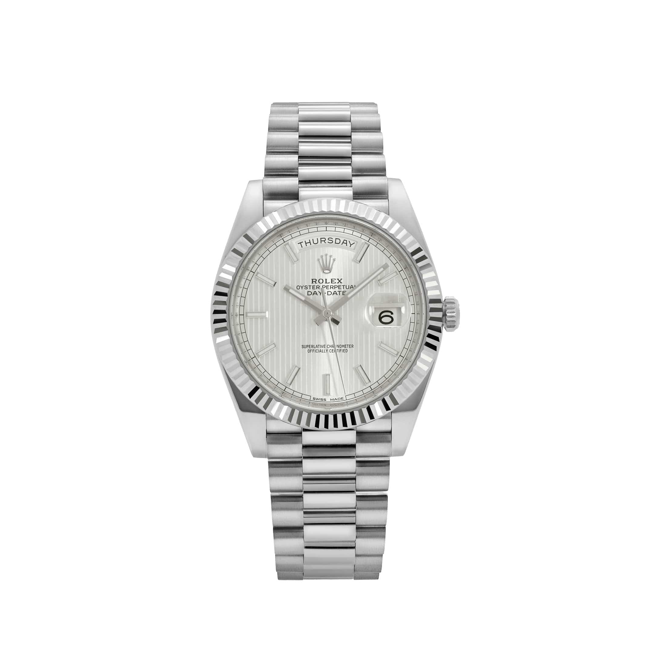 Rolex Day-Date 228239, — Silver Dial, President