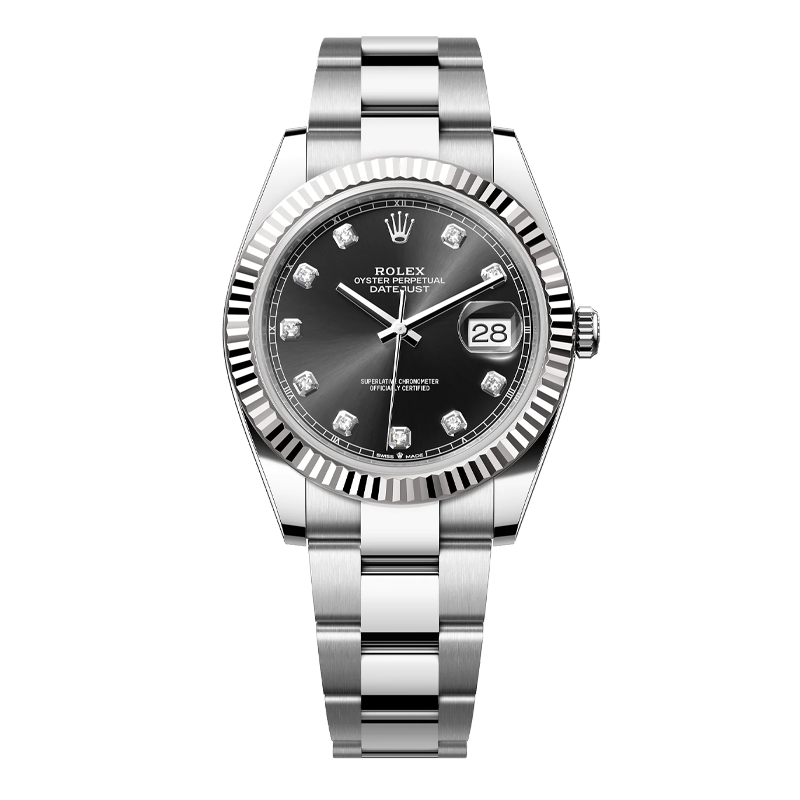 Rolex Datejust 41mm White Gold & Oystersteel Black Diamond Dial Fluted Bezel Oyster Bracelet 126334