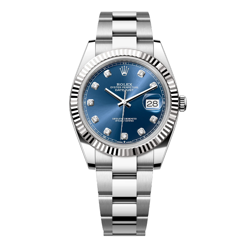 Rolex Datejust 41mm White Gold & Oystersteel Blue Diamond Dial Fluted Bezel Oyster Bracelet 126334