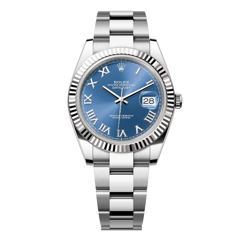 Rolex Datejust 41mm White Gold & Oystersteel Blue Roman Dial Fluted Bezel Oyster Bracelet 126334