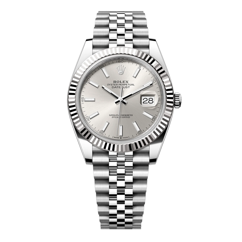 Rolex Datejust 41mm White Gold & Oystersteel Silver Index Dial Fluted Bezel Jubilee Bracelet 126334