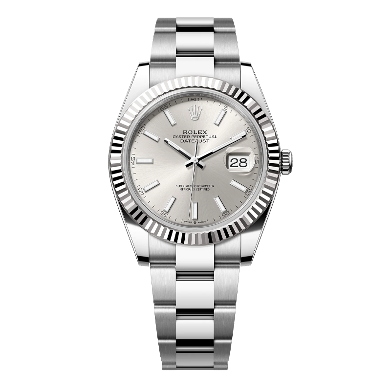 Rolex Datejust 41mm White Gold & Oystersteel Silver Index Dial Fluted Bezel Oyster Bracelet 126334