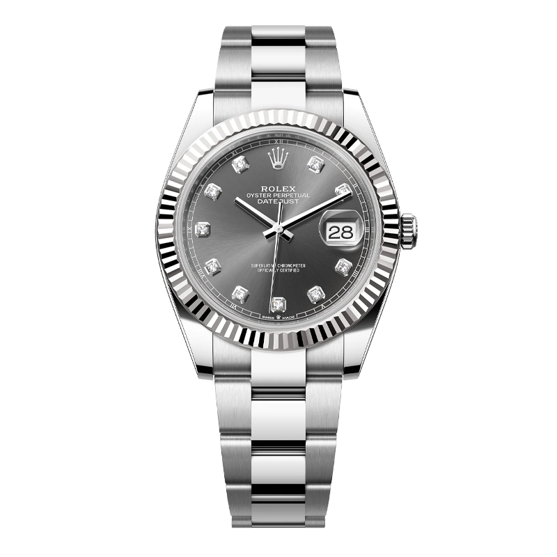 Rolex Datejust 41mm White Gold & Oystersteel Slate Grey Diamond Dial Fluted Bezel Oyster Bracelet 126334